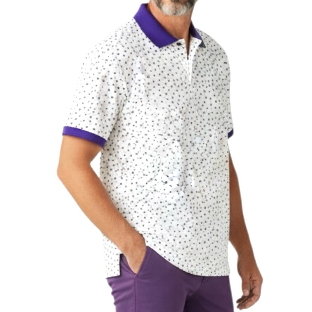 Greg Norman Attack Life Golf Polo Shirt White Purple Shark Teeth Men’s Sz L